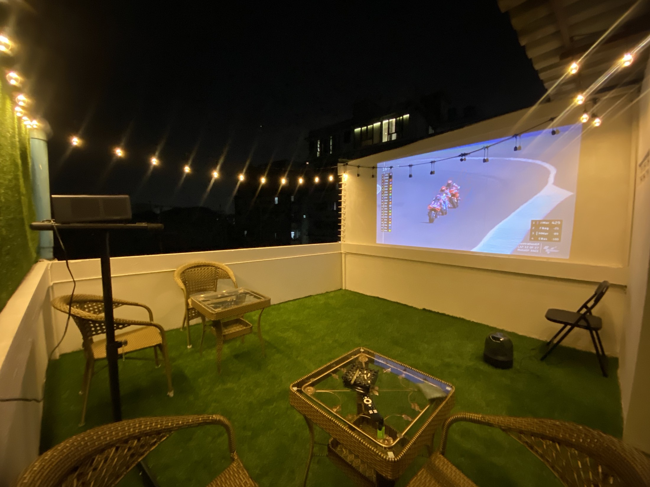 Rooftop terrace and screening area at HOLYWEED Sathorn